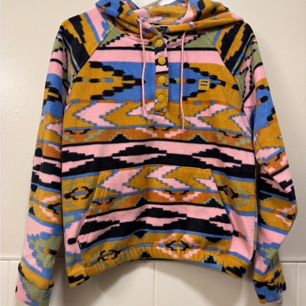 Billabong A/Div Go Outdoors Pullover Pattern Fleece Hoodie Size S